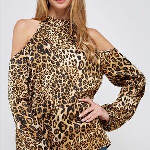 Boston Proper Animal Print Cold Shoulder Blouse